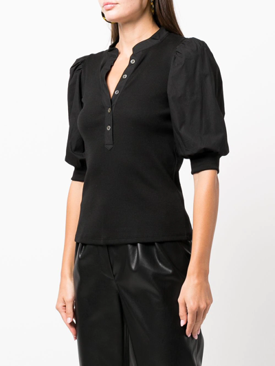 Veronica Beard Coralee Puff-sleeve Stretch Cotton Top In Black