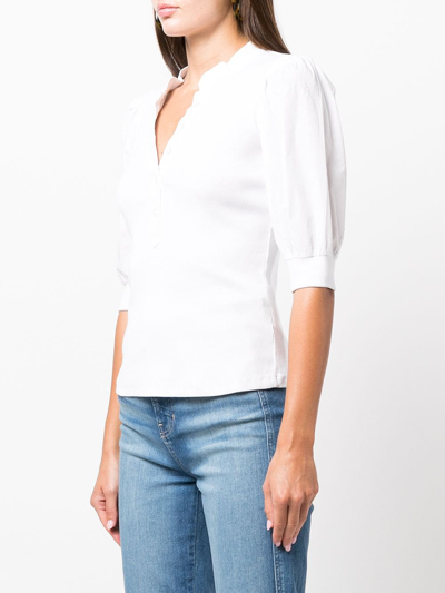 Veronica Beard Coralee Puff Sleeve Henley T-shirt In White