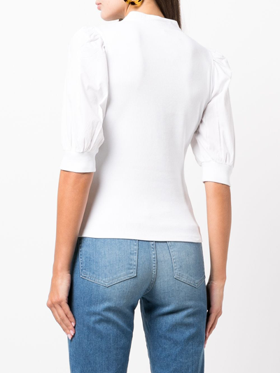 Veronica Beard Coralee Puff Sleeve Henley T-shirt In White