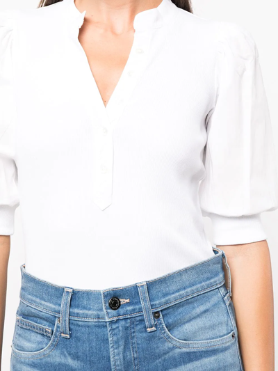 Veronica Beard Coralee Puff Sleeve Henley T-shirt In White