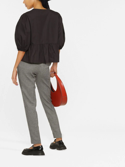 Ganni Puff-sleeved Peplum Blouse In Black
