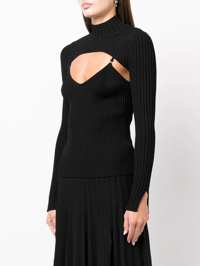 Shop Jonathan Simkhai Cut-out Ribbed-knit Top In Black