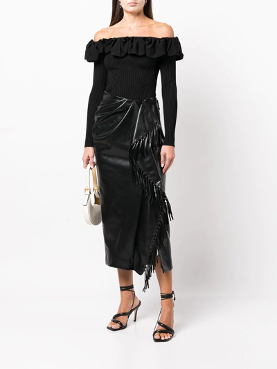 Shop Jonathan Simkhai Fringed Draped Midi Skirt In Black