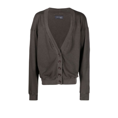 Shop Les Tien Grey V-neck Cotton Cardigan In Brown