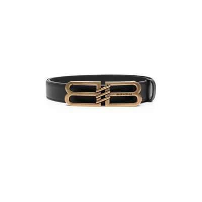 Shop Balenciaga Black Bb Signature Leather Belt