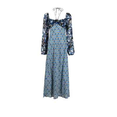 Shop Rixo London Blue Jeanie Contrast Print Midi Dress
