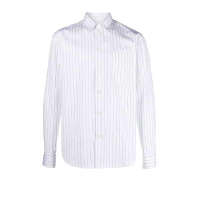 Shop Bottega Veneta White Pinstripe Cotton Shirt