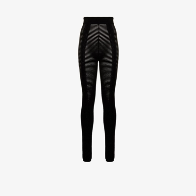 Shop Balmain High-waisted Sheer Knitted Leggings In Black