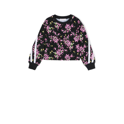 Shop Monnalisa Kids Black Floral Print Cropped Sweatshirt