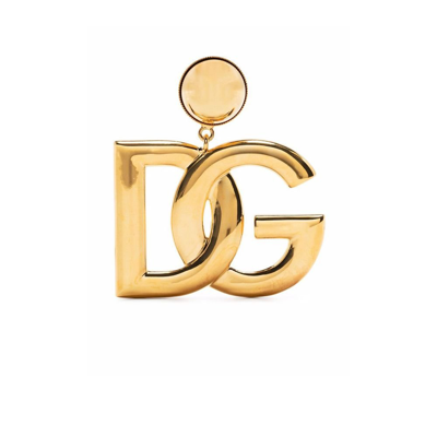 Shop Dolce & Gabbana Gold-tone Oversized Logo Clip-on Earrings