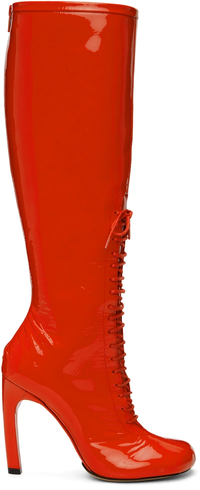 Dries Van Noten Lace-up Patent Leather Knee-high Boots In 352 Red