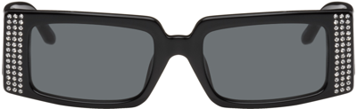 Shop Magda Butrym Black Vintage Rectangle Sunglasses In Black/crystals/silve