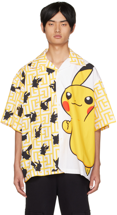 Shop Balmain Yellow & White Pokémon Edition Oversized Shirt In Icw Jaune Pokémon/bl
