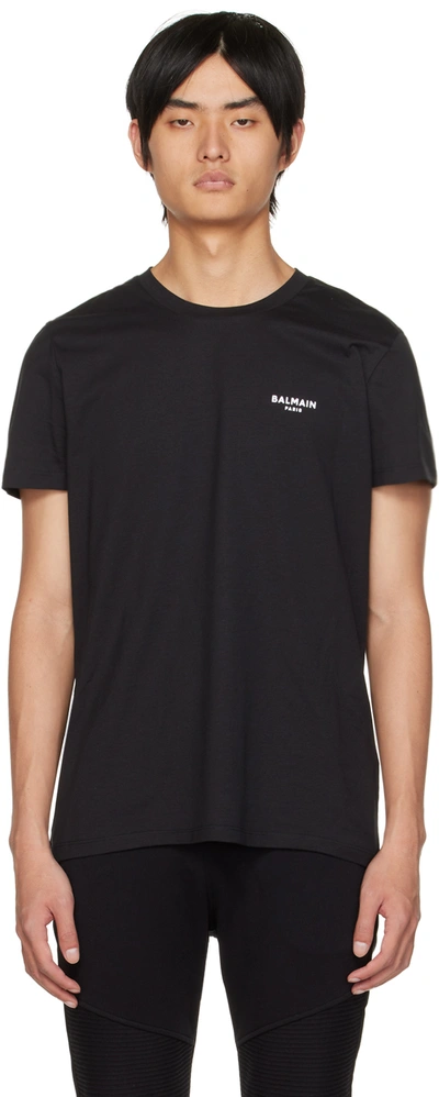 Shop Balmain Black Flocked T-shirt In Eab Noir/blanc