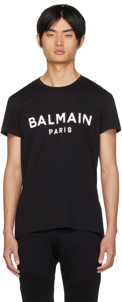 Shop Balmain Black Printed T-shirt In Eab Noir/blanc