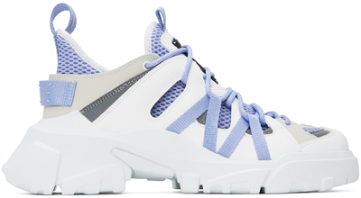 Shop Mcq By Alexander Mcqueen White & Blue Orbyt Descender 2.0 Sneakers In 5355 Dk Lilac