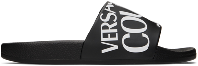 Shop Versace Jeans Couture Black Embossed Slides In E899 Black