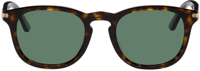 Shop Cartier Tortoiseshell Oval Sunglasses In 002