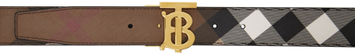 Shop Burberry Reversible Brown Check Belt In Dk Birch Brown/tan