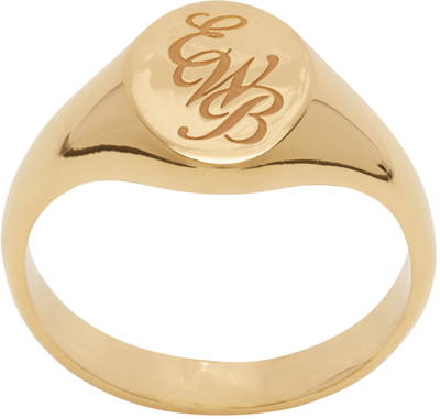 Shop Ernest W Baker Gold 'ewb' Signet Ring In Gold Plated Silver