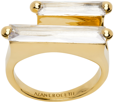 Shop Alan Crocetti Gold Crystal Double Fantasy Ring In Rhodium Vermeil
