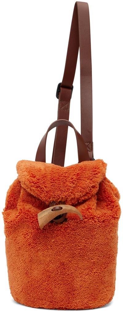 Shop Acne Studios Orange Furry Fleece Backpack