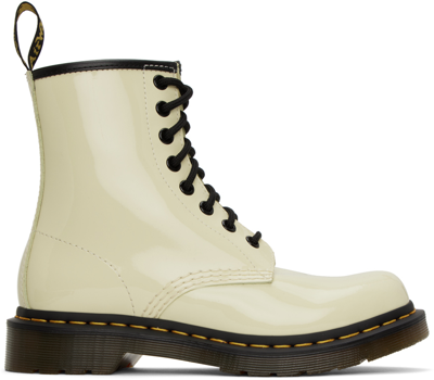 Shop Dr. Martens' Beige Patent 1460 Boots In Toile Cream