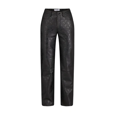 Shop Marine Serre Moon Leather Straight-fit Pants In All Over Moon Black