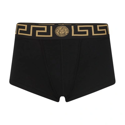 Shop Versace Pack Of Two Boxer Shorts With Greca Border In Black Gold Greek Key