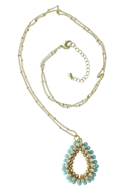 Shop Olivia Welles Gold Plated Eletta Crystal Swirl Necklace In Gold / Turquoise
