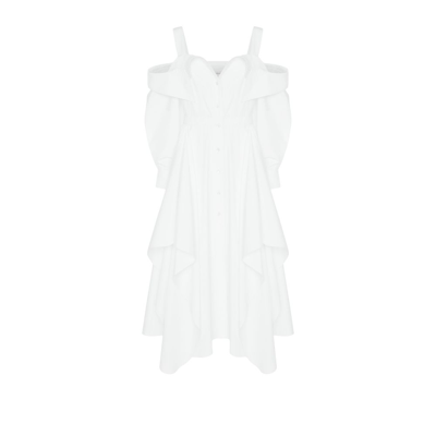 Shop Alexander Mcqueen White Deconstructed Cotton Shirt Dress