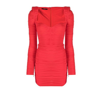 Shop Alex Perry Red Hollis Sweetheart Neck Ruched Mini Dress - Women's - Nylon/elastane In Orange