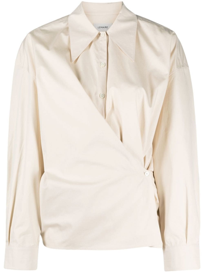 Shop Lemaire Shirt With Off-center Closure In White