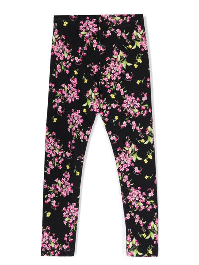 Monnalisa Floral Jersey Leggings In Black