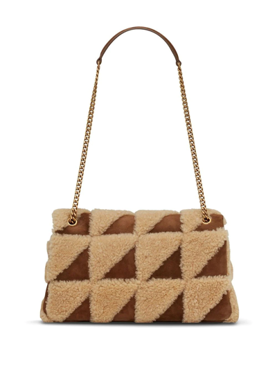 Shop Saint Laurent Shearling Panelled Shoulder Bag In Brown