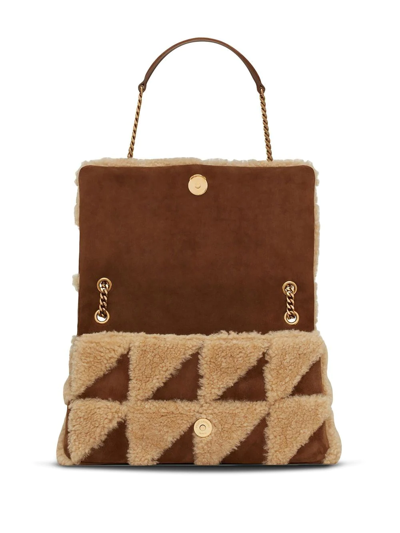 Shop Saint Laurent Shearling Panelled Shoulder Bag In Brown