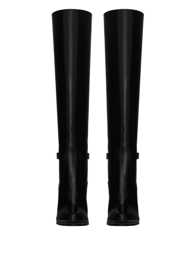 Saint Laurent Diane 100 Grained Leather Knee-high Boots In Black