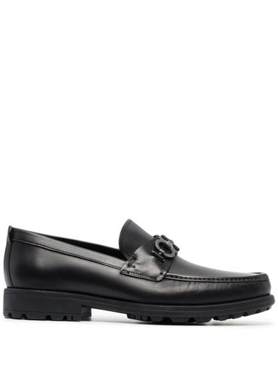 Shop Ferragamo David Gancini Loafers In Black