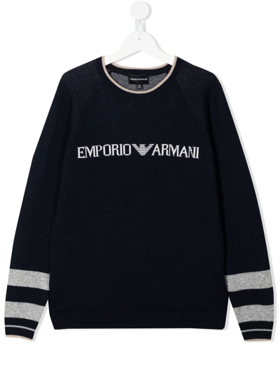 Shop Emporio Armani Logo Crew-neck Jumper In Blue