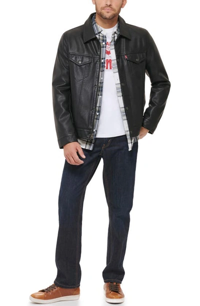 Shop Levi's Faux Leather Trucker Jacket In Black