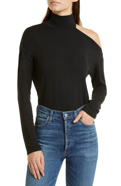 Shop Paige Liara Single Cold Shoulder Long Sleeve Bodysuit In Black