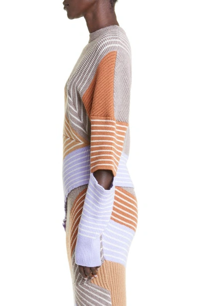 Shop Stella Mccartney 3d Stripe Cutout Asymmetric Virgin Wool Sweater In 8491 Multicolor 8491