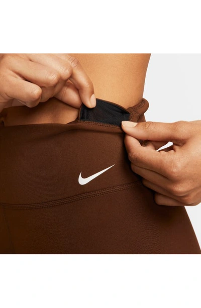 Shop Nike One Mid-rise Bike Shorts In Cocao Wow/ White