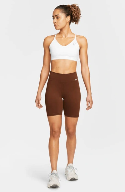 Shop Nike One Mid-rise Bike Shorts In Cocao Wow/ White