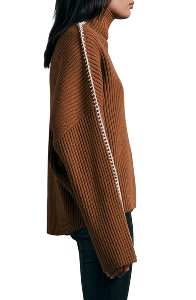 Shop Rag & Bone Ingrid Oversize Rib Wool Funnel Neck Sweater In Darkbrown