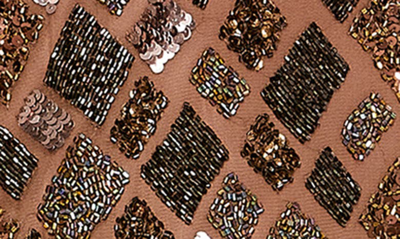 Shop Mac Duggal Diamond Bead Long Sleeve Midi Dress In Chocolate