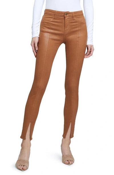 Shop L Agence Lagence Jyothi High Rise Skinny Jeans In Cognac Coated