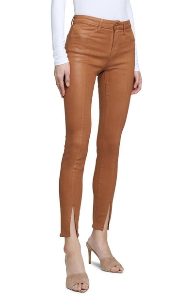 Shop L Agence Lagence Jyothi High Rise Skinny Jeans In Cognac Coated