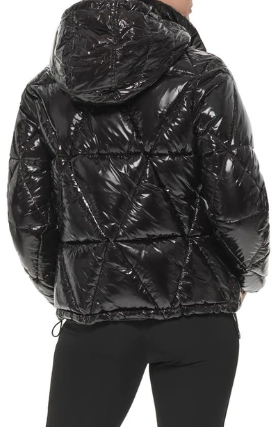 Shop Karl Lagerfeld Water Resistant Down & Feather Fill Short Hooded Puffer Coat In Black