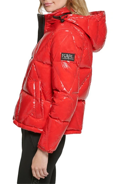 Karl Lagerfeld Women's Hooded Down Puffer Coat In Scarlet
